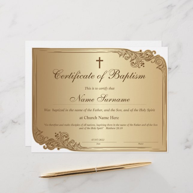 Certificate of Baptism, Baby Dedication (Front/Back In Situ)