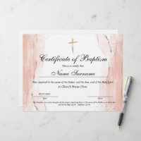 Certificate of Baptism, Baby Dedication