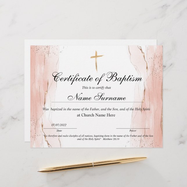 Certificate of Baptism, Baby Dedication (Front/Back In Situ)