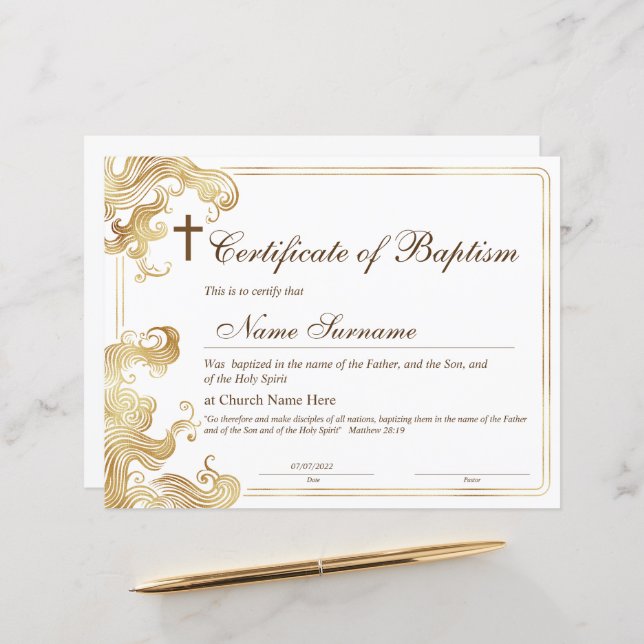 Certificate of Baptism, Baby Dedication (Front/Back In Situ)