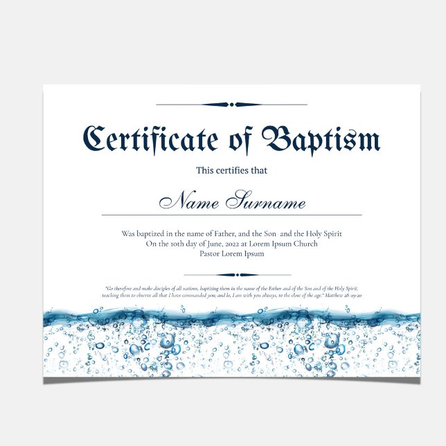 Certificate of Baptism Water Baby Christening (Certificate of Baptism Water Baby Christening)