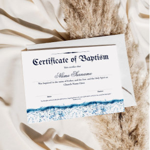 Certificate of Baptism Water Baptism Paper Sheet