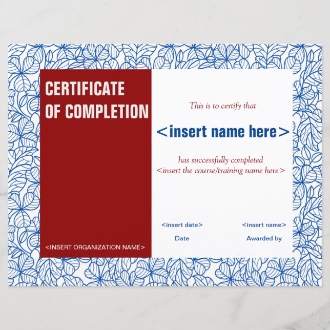 Certificate of Completion (Front)
