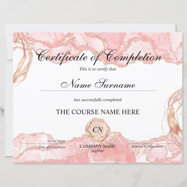 Certificate of Completion Award Course Completion (Front)