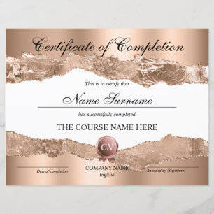 Certificate of Completion Award Course Completion