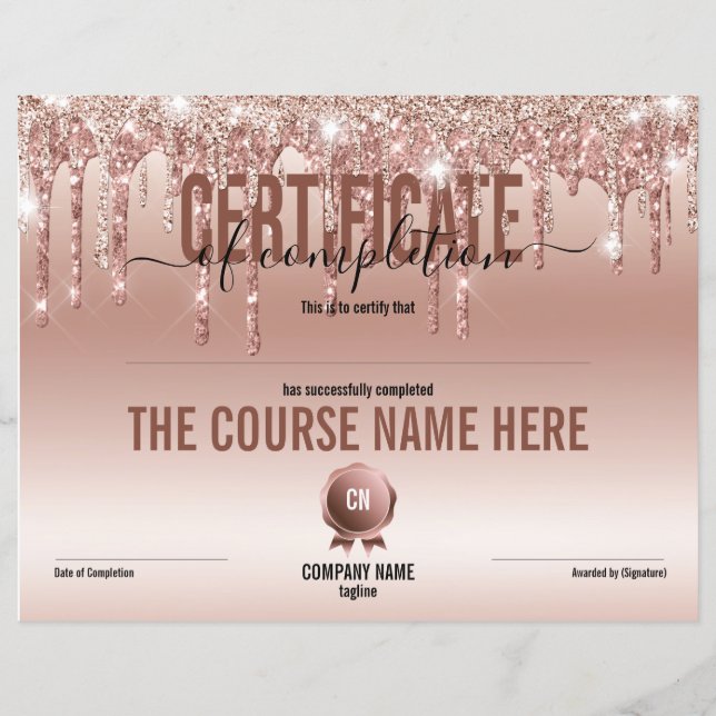 Certificate of Completion Award Course Completion (Front)