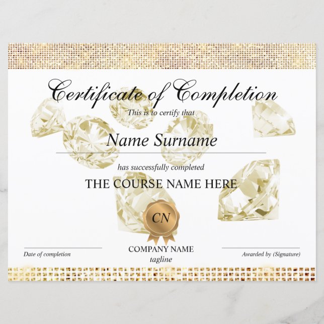 Certificate of Completion Award Course Completion (Front)