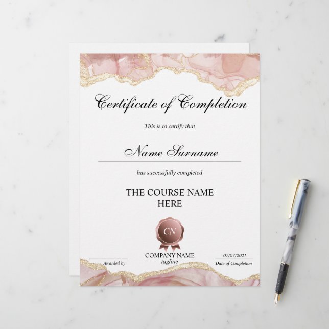 Certificate of Completion Award Course Completion (Front/Back In Situ)