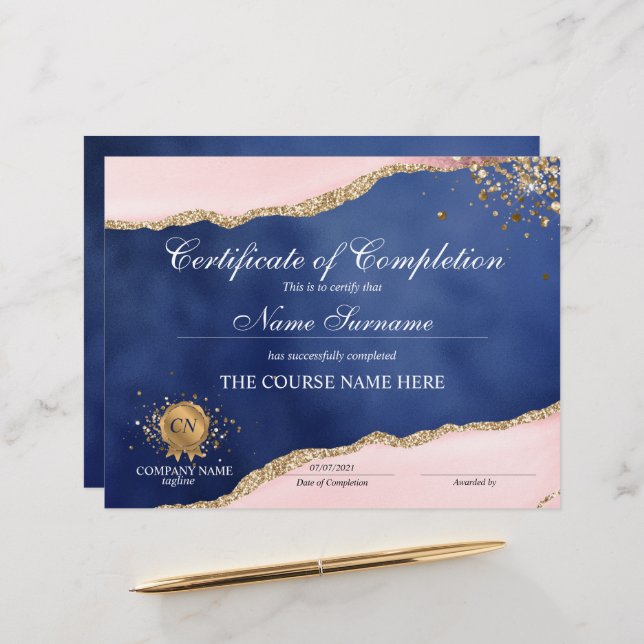 Certificate of Completion Award Course Completion (Front/Back In Situ)