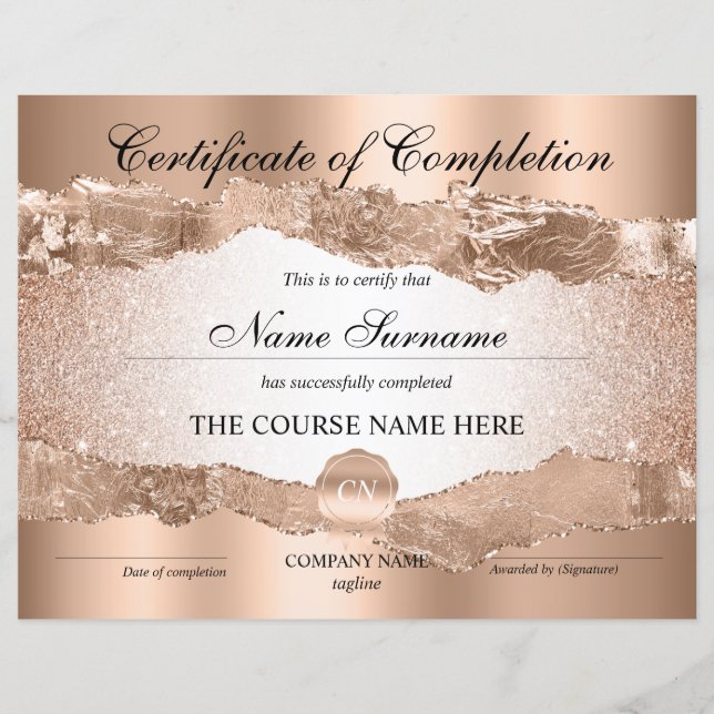 Certificate of Completion Award Course Completion (Front)