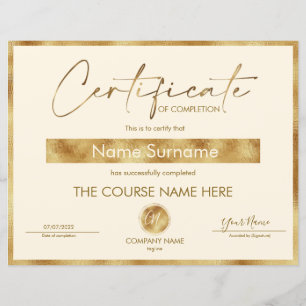 Certificate of Completion Award Course Completion 