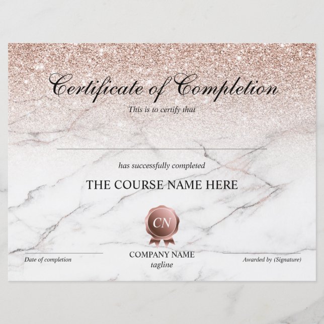 Certificate of Completion Award Course Completion (Front)