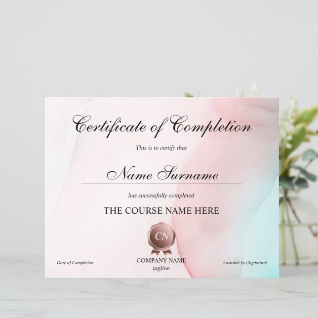 Certificate of Completion Award Course Completion  (Standing Front)