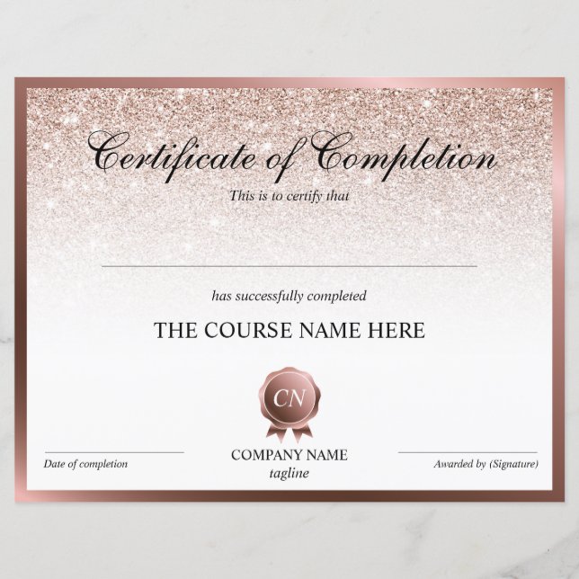 Certificate of Completion Award Course Completion (Front)