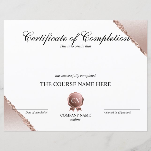 Certificate of Completion Award Course Completion (Front)