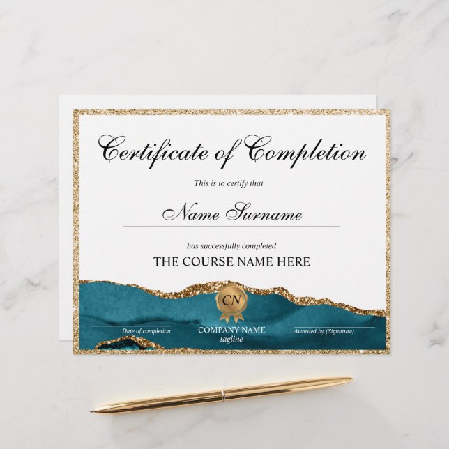 Certificate of Completion Award Course Completion (Front/Back In Situ)