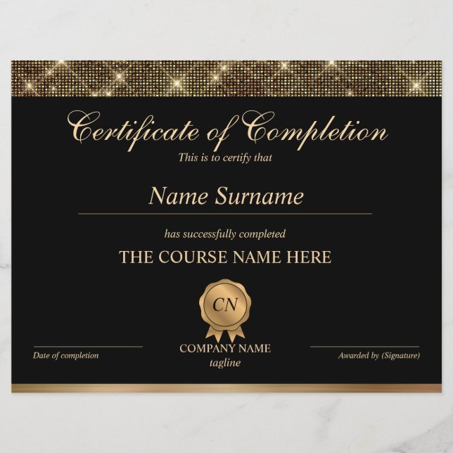 Certificate of Completion Award Course Completion (Front)