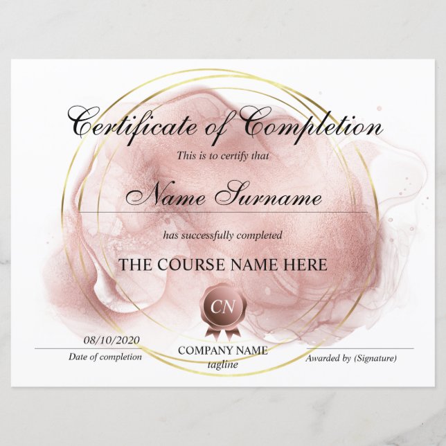 Certificate of Completion Award Course Completion (Front)