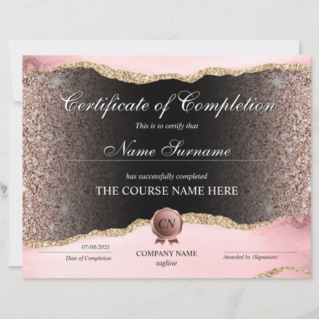 Certificate of Completion Award Course Completion (Front)