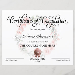 Certificate of Completion Award Course Completion