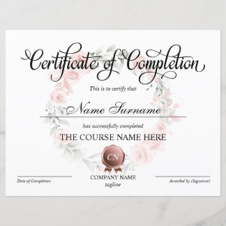 Certificate of Completion Award Course Completion