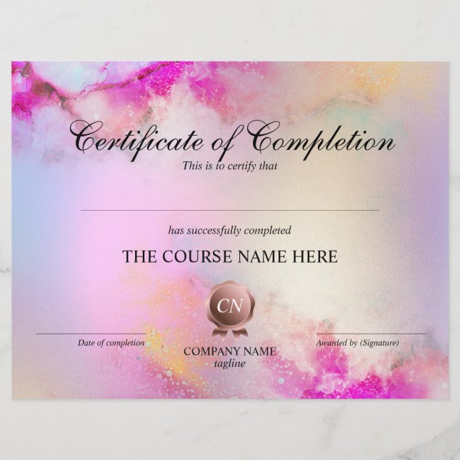 Certificate of Completion Award Course Completion (Front)