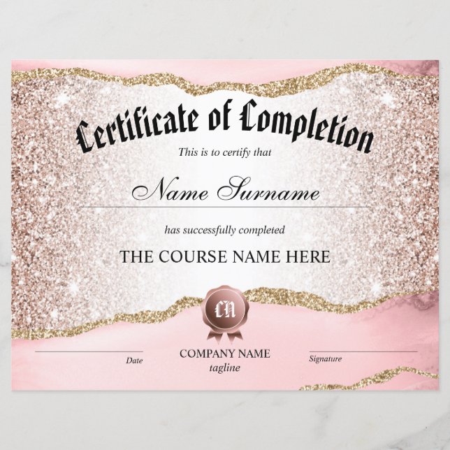 Certificate of Completion Award Course Completion (Front)