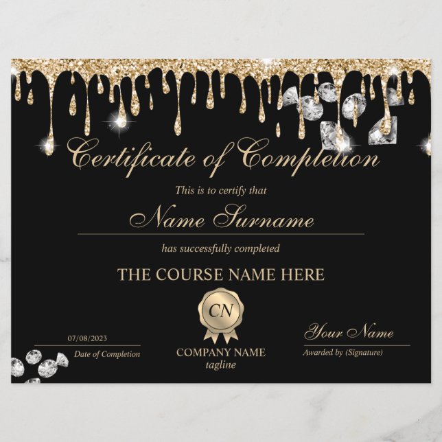 Certificate of Completion Award Course Completion (Front)