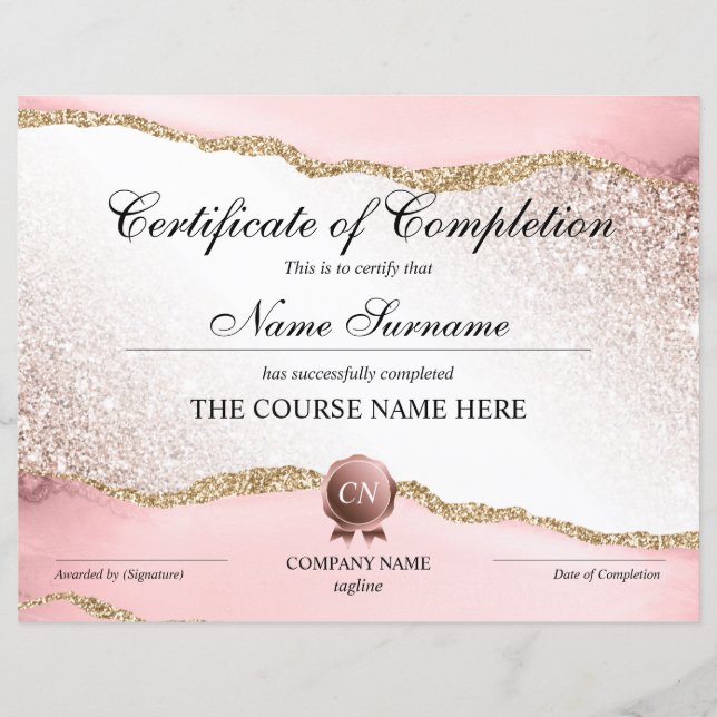 Certificate of Completion Award Course Completion (Front)