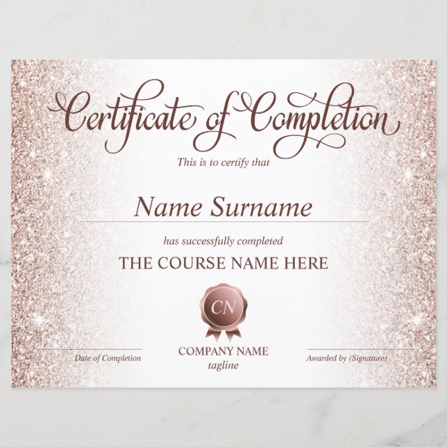 Certificate of Completion Award Course Completion (Front)