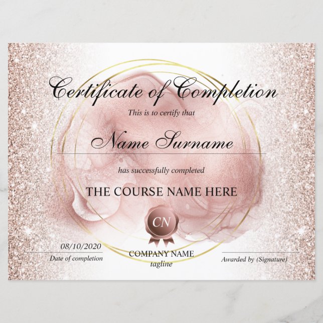 Certificate of Completion Award Course Completion (Front)