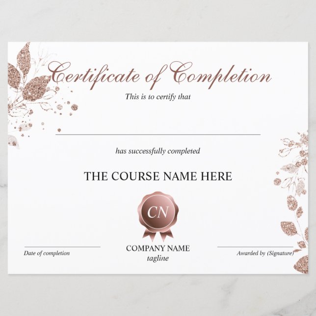 Certificate of Completion Award Course Completion (Front)