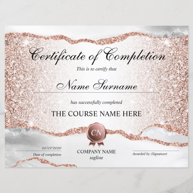 Certificate of Completion Award Course Completion (Front)