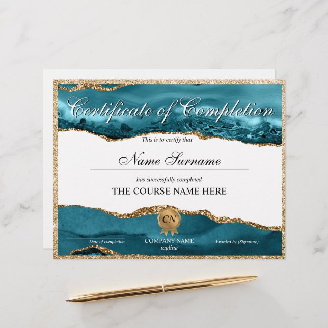 Certificate of Completion Award Course Completion (Front/Back In Situ)