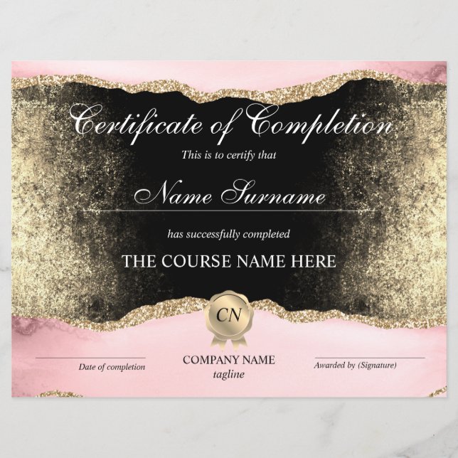 Certificate of Completion Award Course Completion (Front)