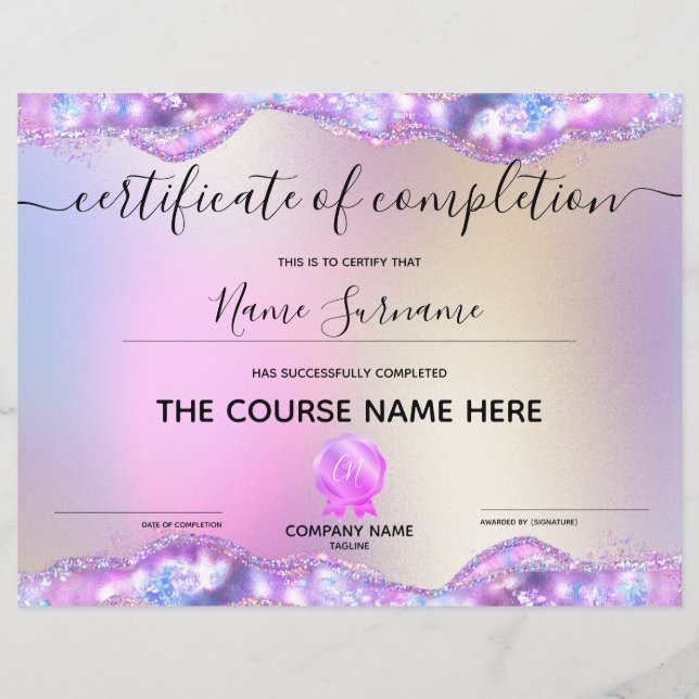 Certificate of Completion Award Course Completion  (Front)