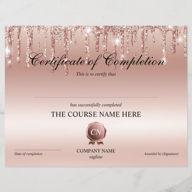 Certificate of Completion Award Course Completion (Front)