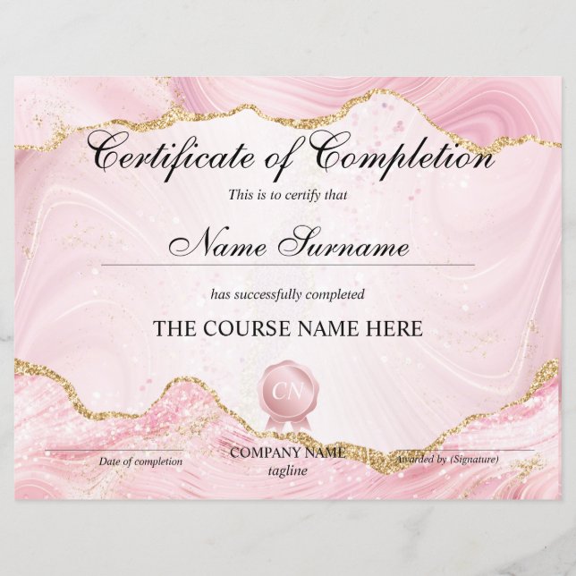 Certificate of Completion Award Course Completion (Front)