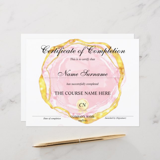 Certificate of Completion Award Course Completion (Front/Back In Situ)