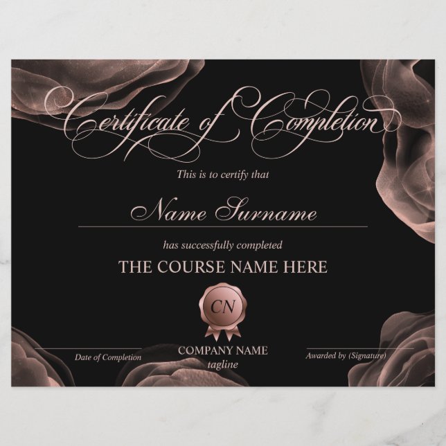 Certificate of Completion Award Course Completion (Front)