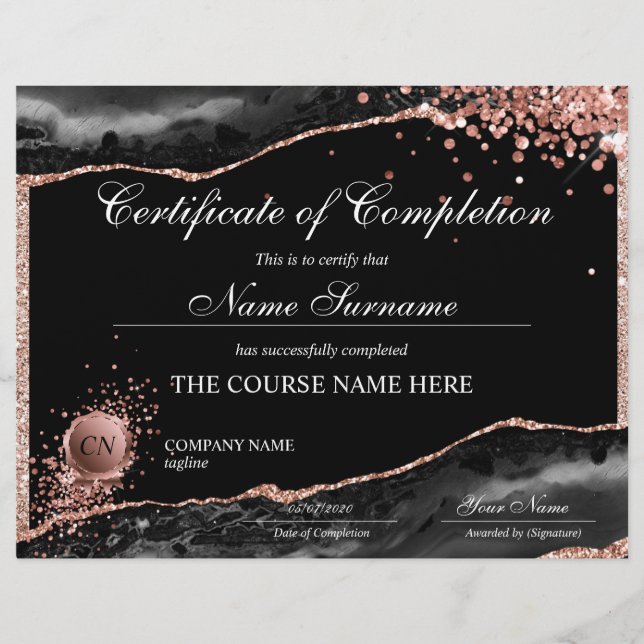 Certificate of Completion Award Course Completion (Front)