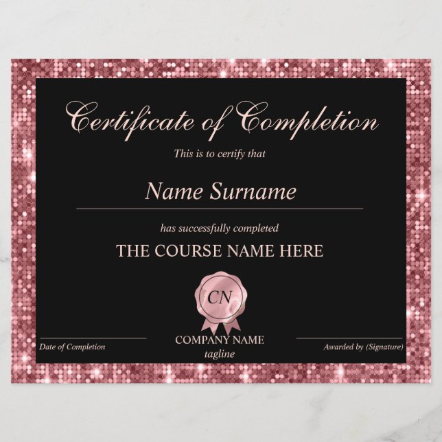 Certificate of Completion Award Course Completion (Front)