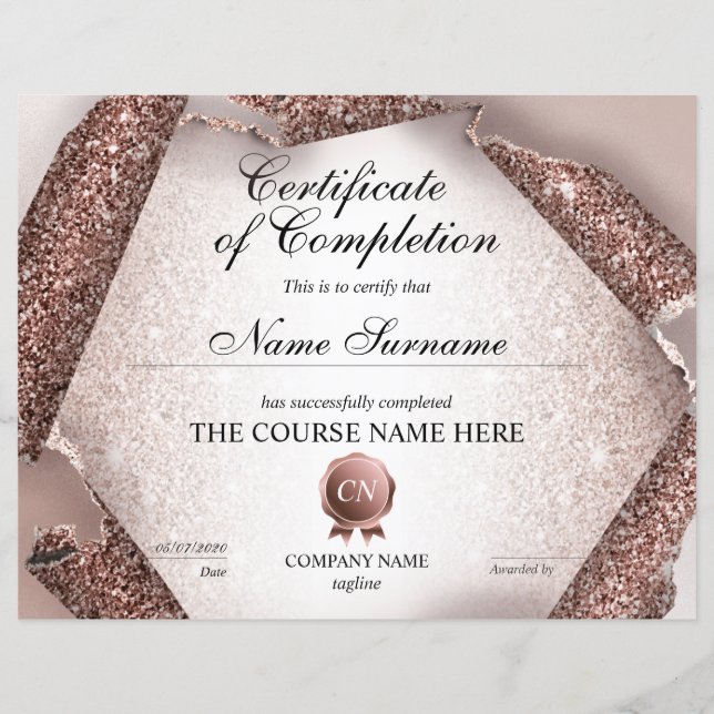 Certificate of Completion Award Course Completion (Front)