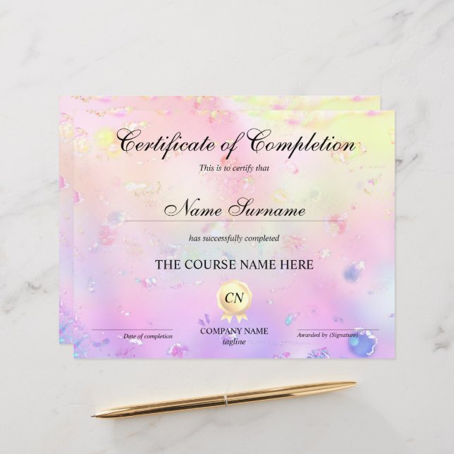 Certificate of Completion Award Course Completion (Front/Back In Situ)