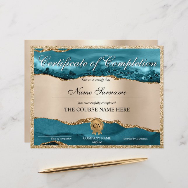 Certificate of Completion Award Course Completion (Front/Back In Situ)