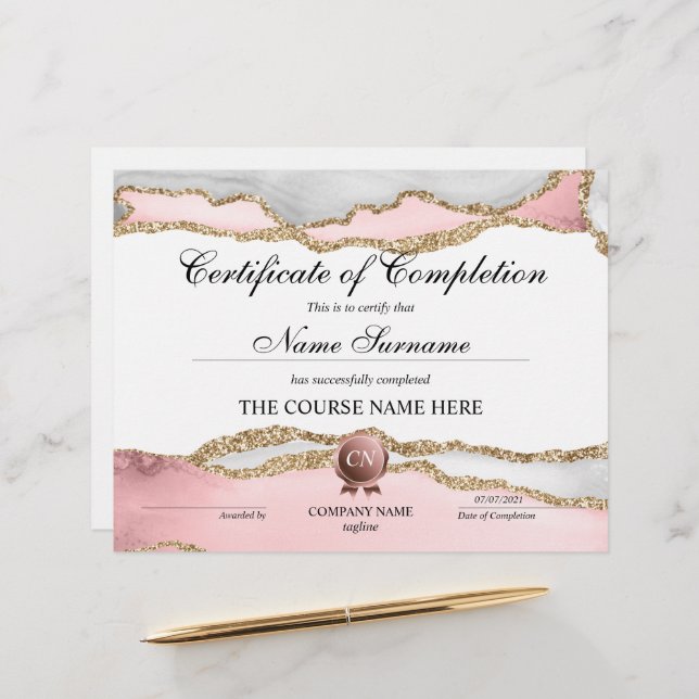 Certificate of Completion Award Course Completion (Front/Back In Situ)