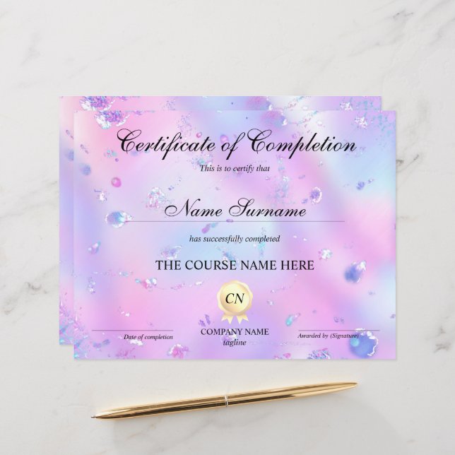 Certificate of Completion Award Course Completion (Front/Back In Situ)