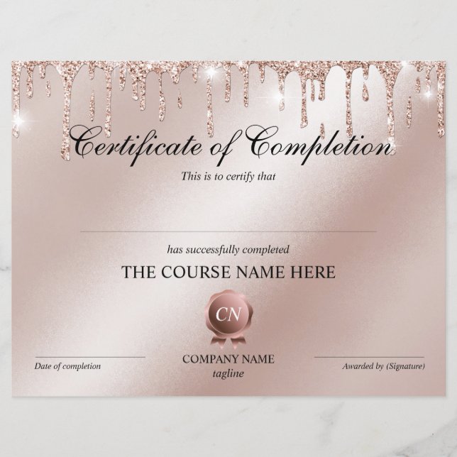 Certificate of Completion Award Course Completion (Front)