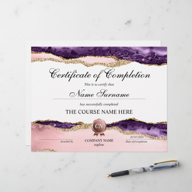 Certificate of Completion Award Course Completion (Front/Back In Situ)