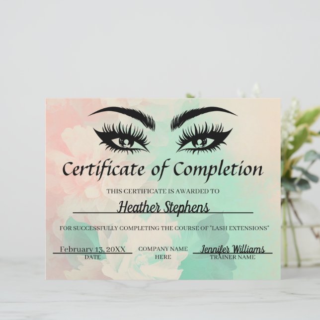 Certificate of Completion Award Lash Tech Pastel (Standing Front)